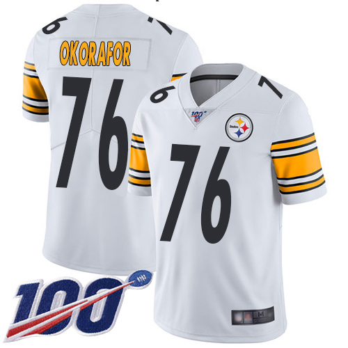 Men Pittsburgh Steelers Football #76 Limited White Chukwuma Okorafor Road 100th Season Vapor Untouchable Nike NFL Jersey